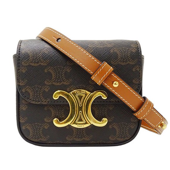 Celine Triomphe shoulder bag, dark brown, mini compact, with logo and perfume. - Picture 1 of 13
